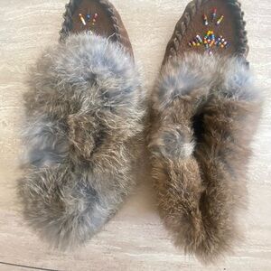 Cozy Brown and Gray Fur Moccasins